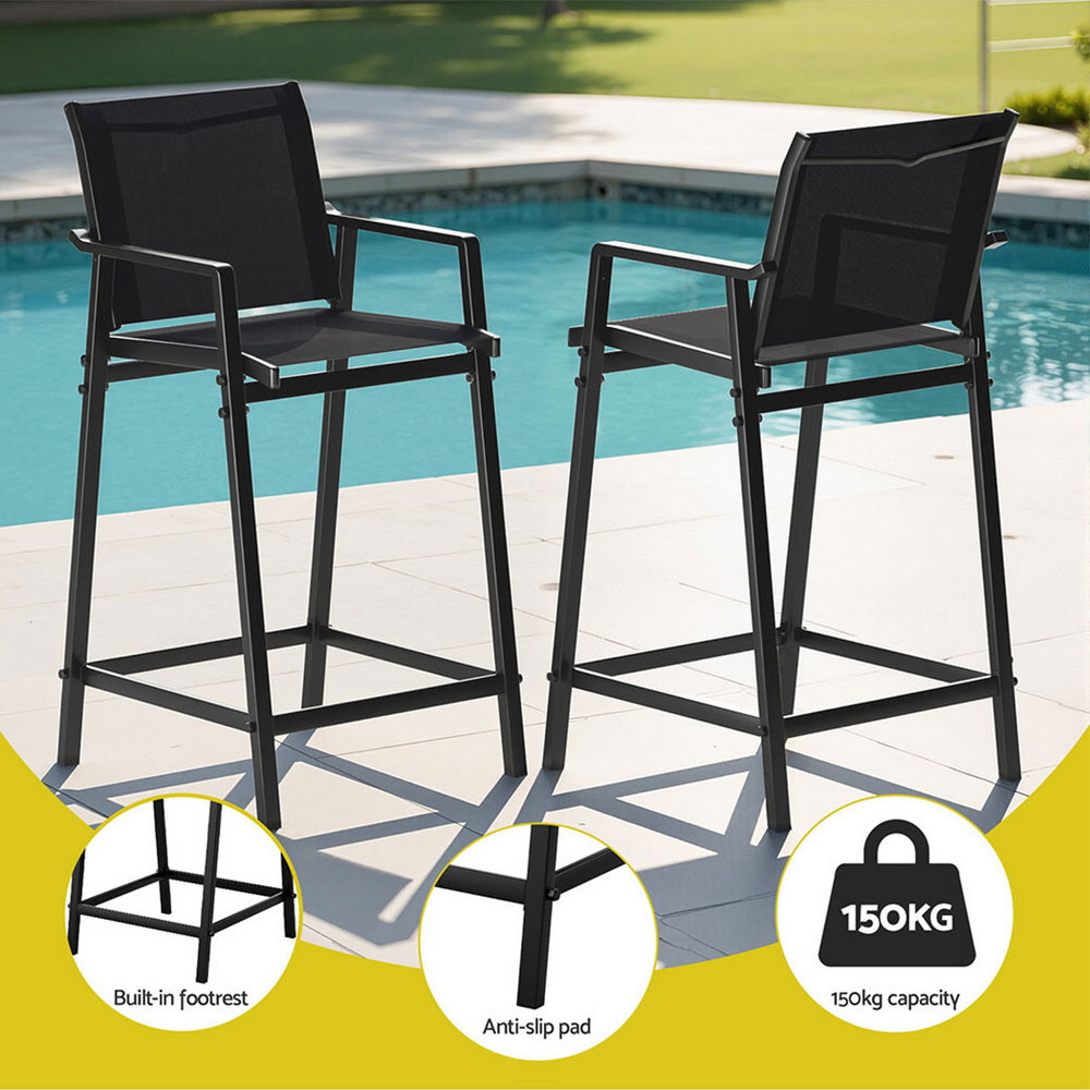Gardeon 3PC Outdoor Bar Set Stools Dining Chairs Table Patio Furniture Bistro Set Steel Black 6