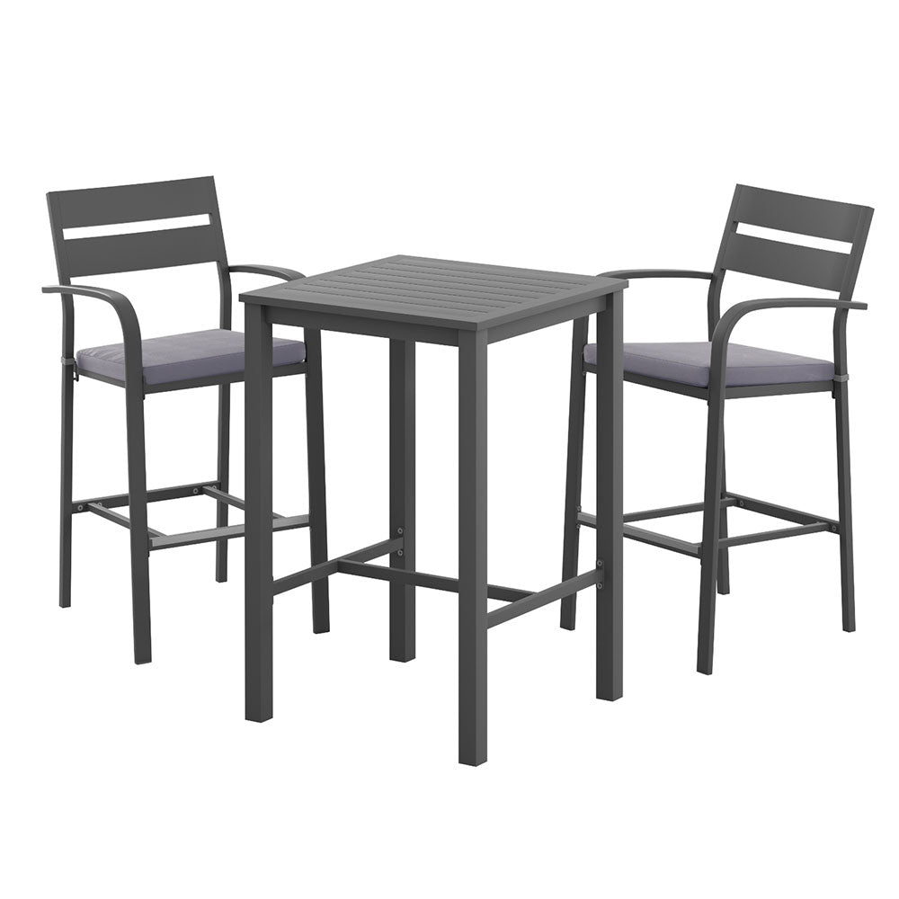 Gardeon 3Pcs Outdoor Bar Set Stools Dining Chairs Table Patio Aluminium Bistro Set Black 3
