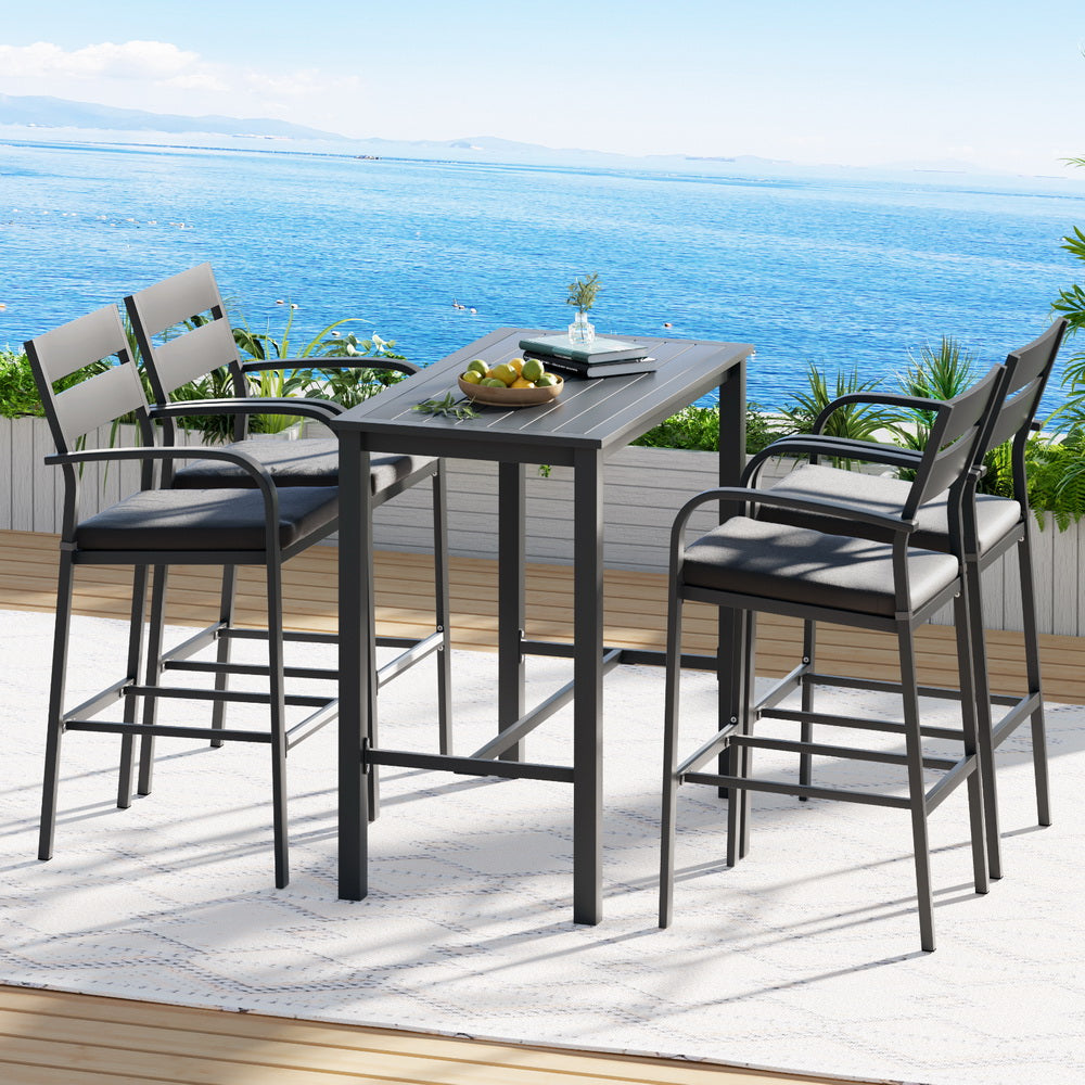 Gardeon Outdoor Bar Set 5-Piece Patio Dining Chairs Aluminium Table Stools 7