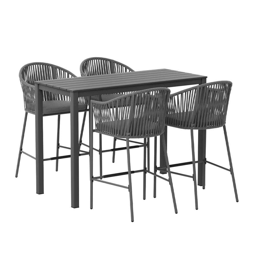 Gardeon 5-Piece Outdoor Bar Set Dining Table Rope Chair Patio Bistro Set 3