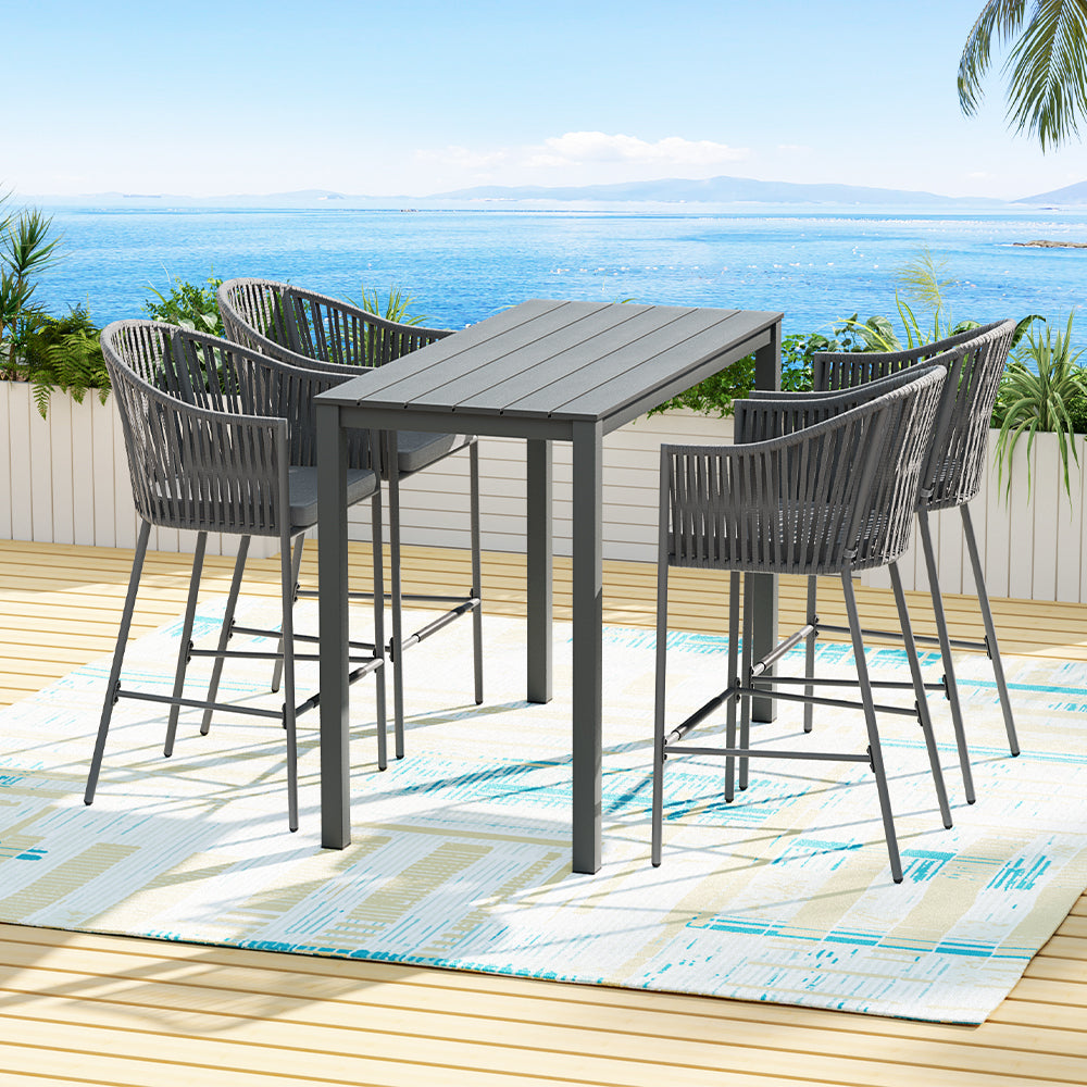 Gardeon 5-Piece Outdoor Bar Set Dining Table Rope Chair Patio Bistro Set 7