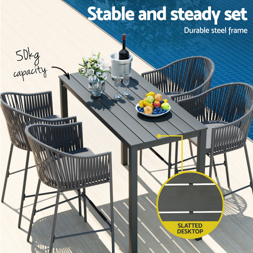 Gardeon 5-Piece Outdoor Bar Set Dining Table Rope Chair Patio Bistro Set 5