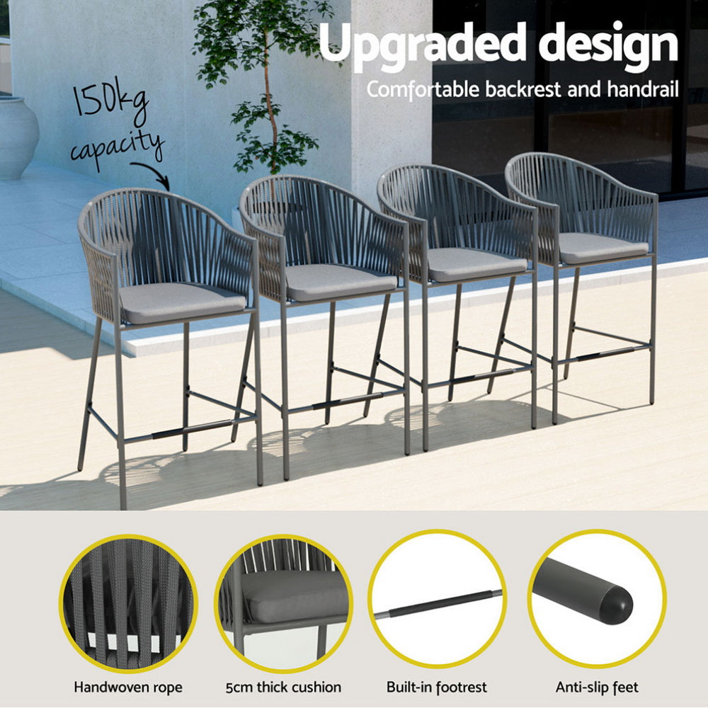 Gardeon 5-Piece Outdoor Bar Set Dining Table Rope Chair Patio Bistro Set 6