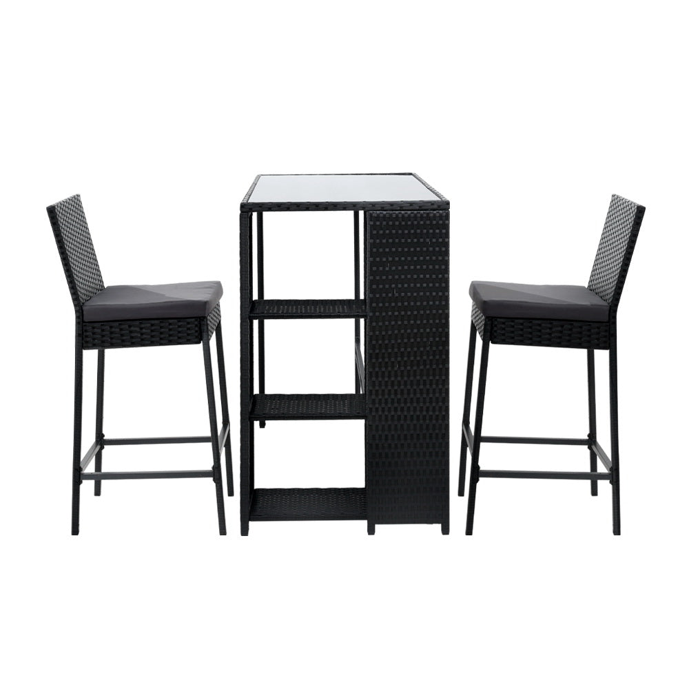 Gardeon 3-Piece Outdoor Bar Set Patio Dining Chairs Wicker Table Stools 3