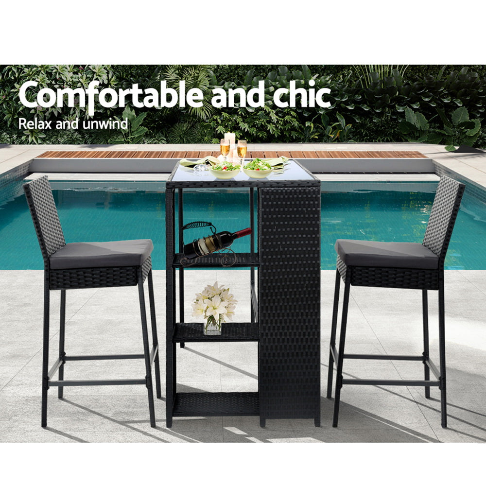 Gardeon 3-Piece Outdoor Bar Set Patio Dining Chairs Wicker Table Stools 5