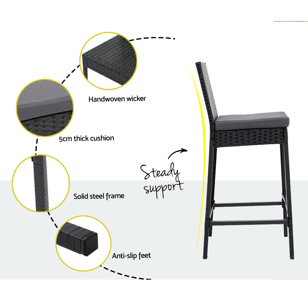 Gardeon 3-Piece Outdoor Bar Set Patio Dining Chairs Wicker Table Stools 7