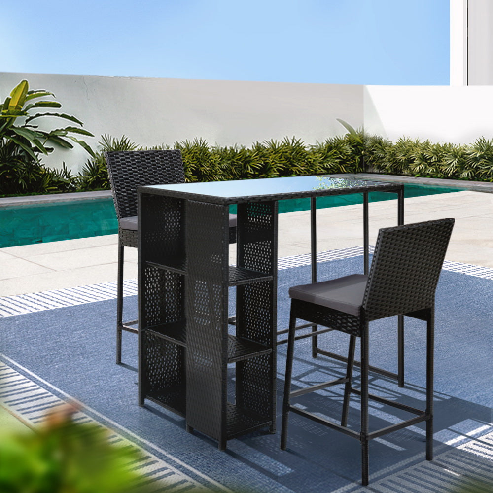 Gardeon 3-Piece Outdoor Bar Set Patio Dining Chairs Wicker Table Stools 8