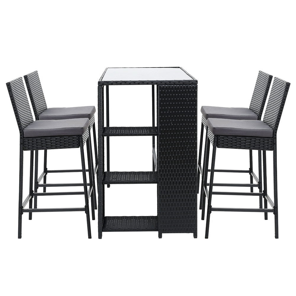 Gardeon 5-Piece Outdoor Bar Set Patio Dining Chairs Wicker Table Stools 3