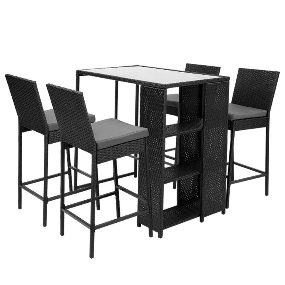 Gardeon 5-Piece Outdoor Bar Set Patio Dining Chairs Wicker Table Stools 4