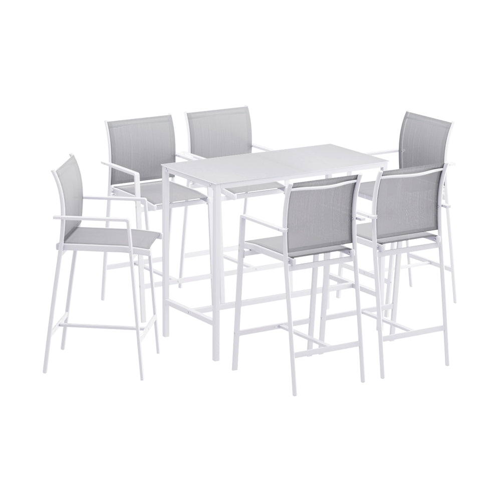 Gardeon 7PCS Outdoor Bar Set Stools Dining Chairs Table Patio Steel Bistro Set White 3