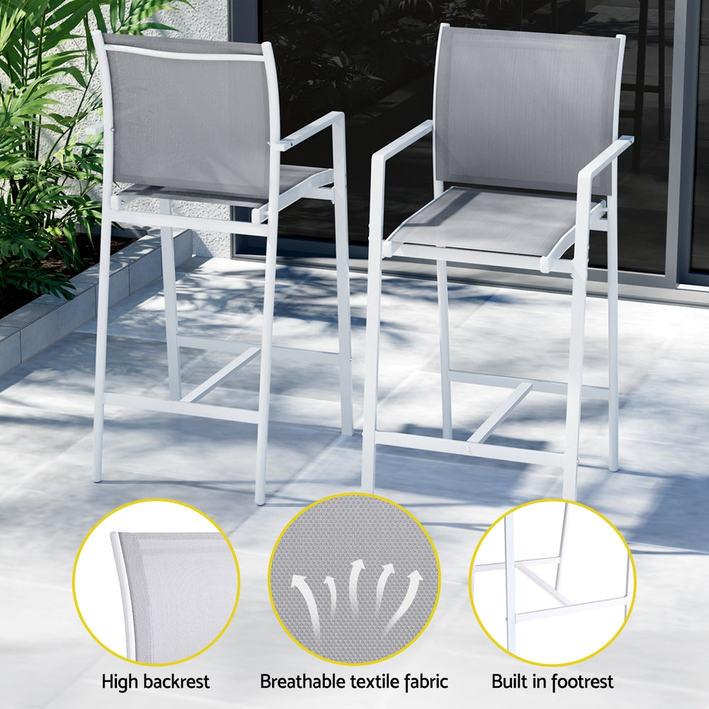 Gardeon 7PCS Outdoor Bar Set Stools Dining Chairs Table Patio Steel Bistro Set White 5