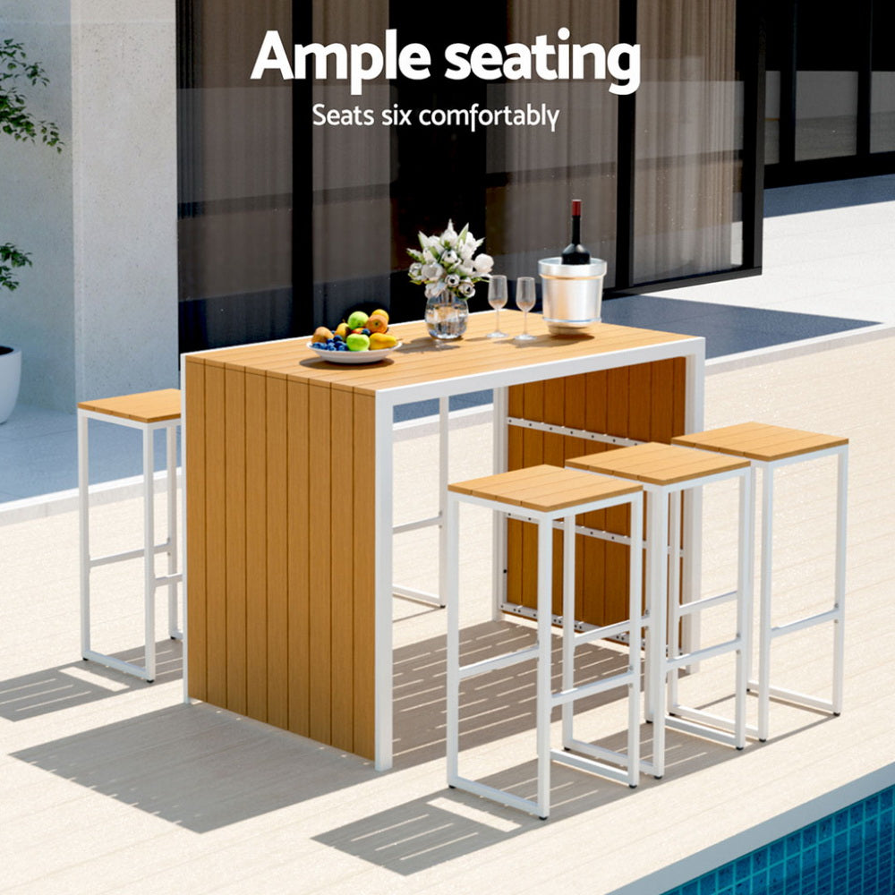 Gardeon 7-Piece Outdoor Bar Set Table Chairs Patio Bistro Set 6 Seater 4