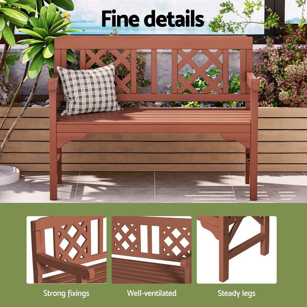 Gardeon Outdoor Garden Bench Wooden Chair 2 Seat Patio Furniture Lounge Natural 4
