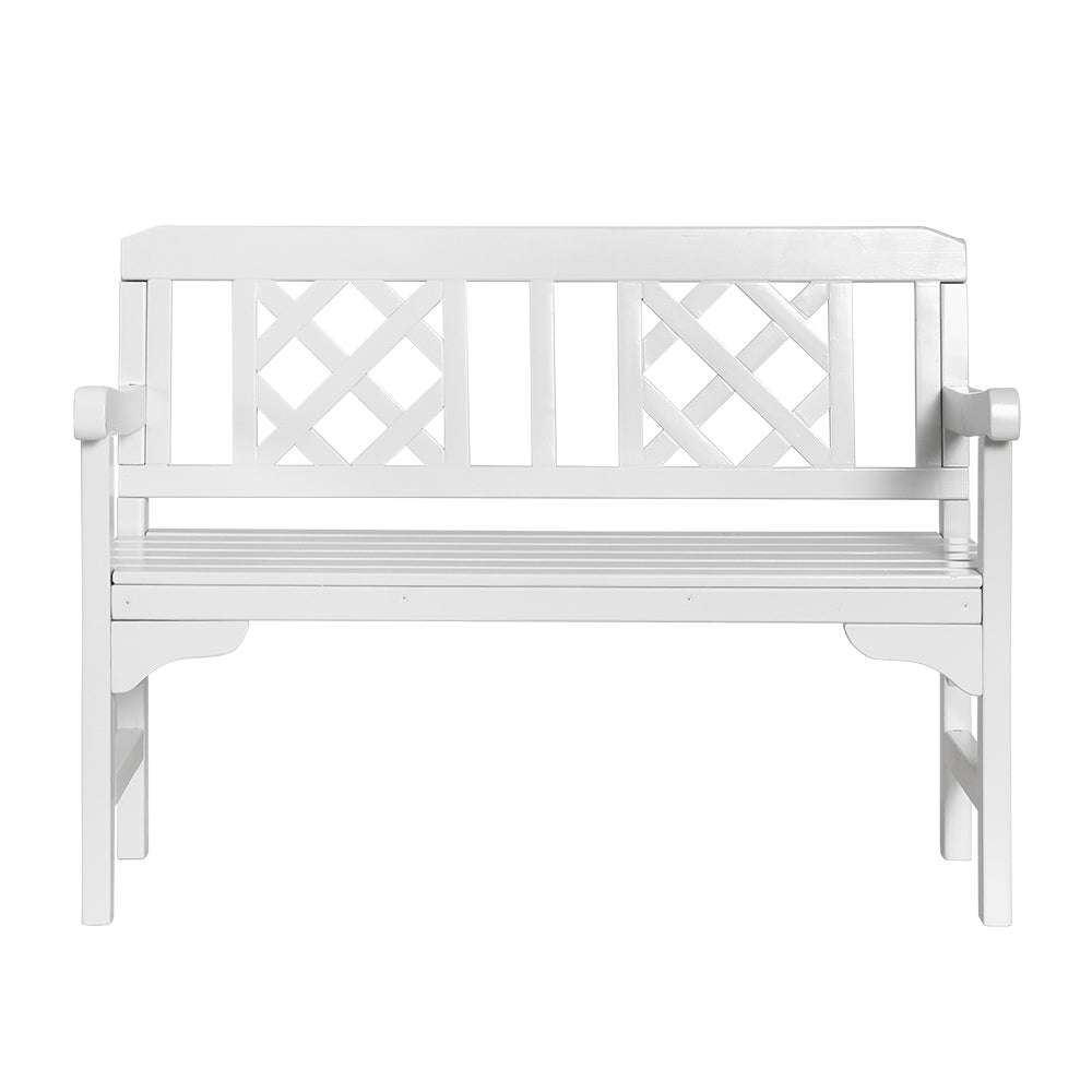 Gardeon Outdoor Garden Bench Wooden Chair 2 Seat Patio Furniture Lounge White 3