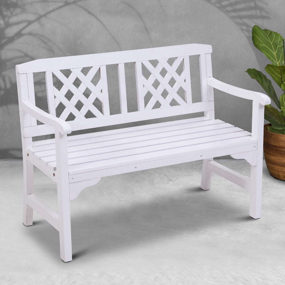 Gardeon Outdoor Garden Bench Wooden Chair 2 Seat Patio Furniture Lounge White 7