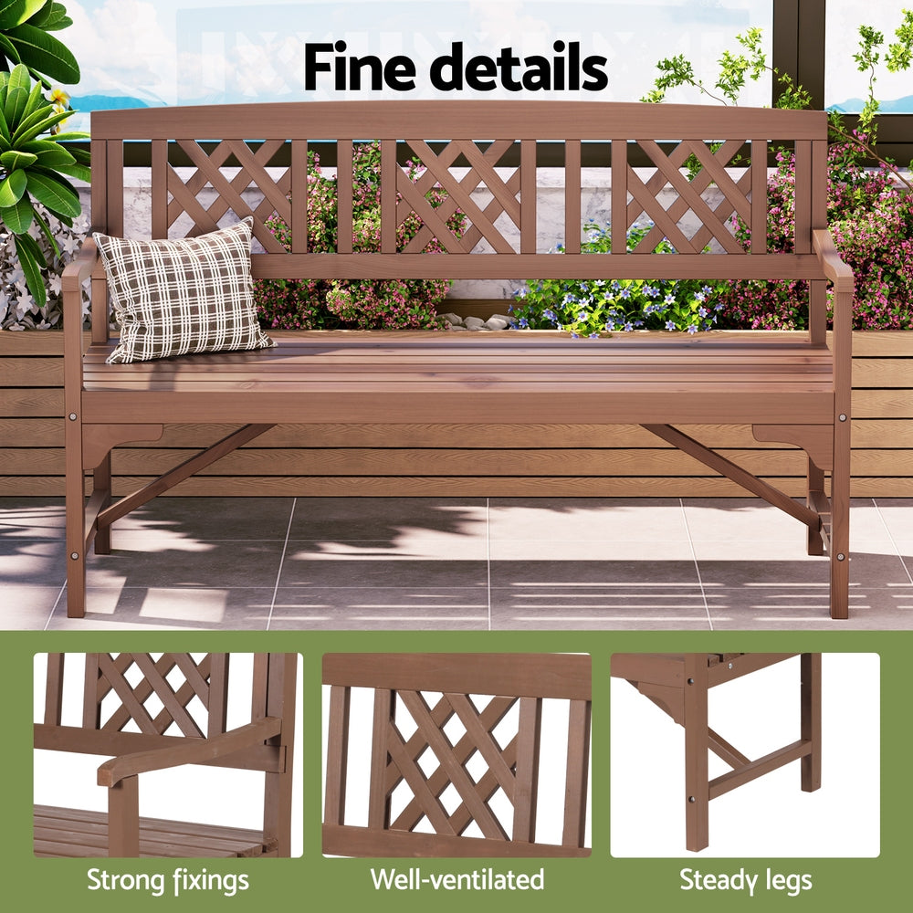 Gardeon Outdoor Garden Bench Wooden Chair 3 Seat Patio Furniture Lounge Natural 4