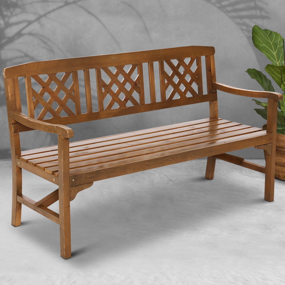 Gardeon Outdoor Garden Bench Wooden Chair 3 Seat Patio Furniture Lounge Natural 7