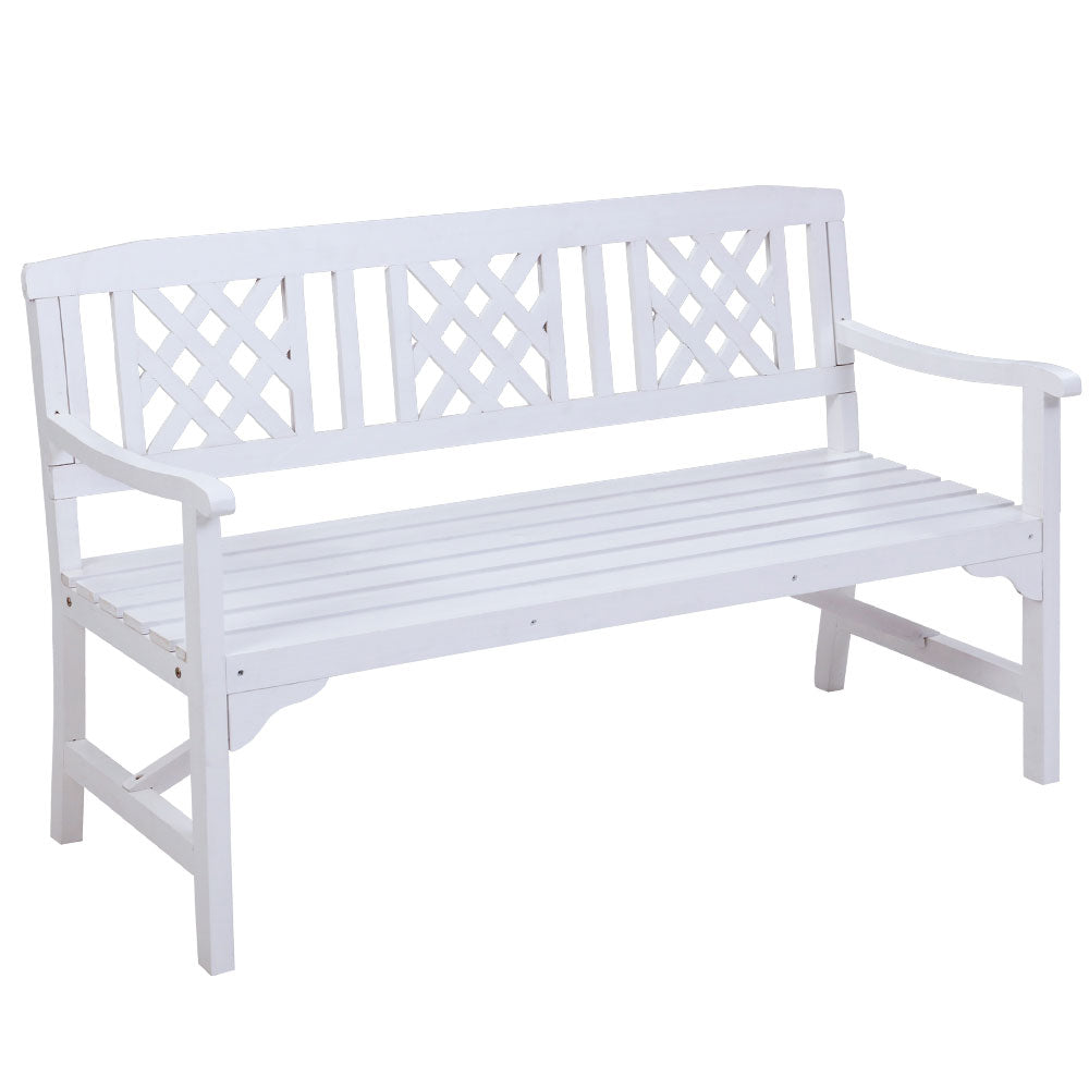 Gardeon Outdoor Garden Bench Wooden Chair 3 Seat Patio Furniture Lounge White 8