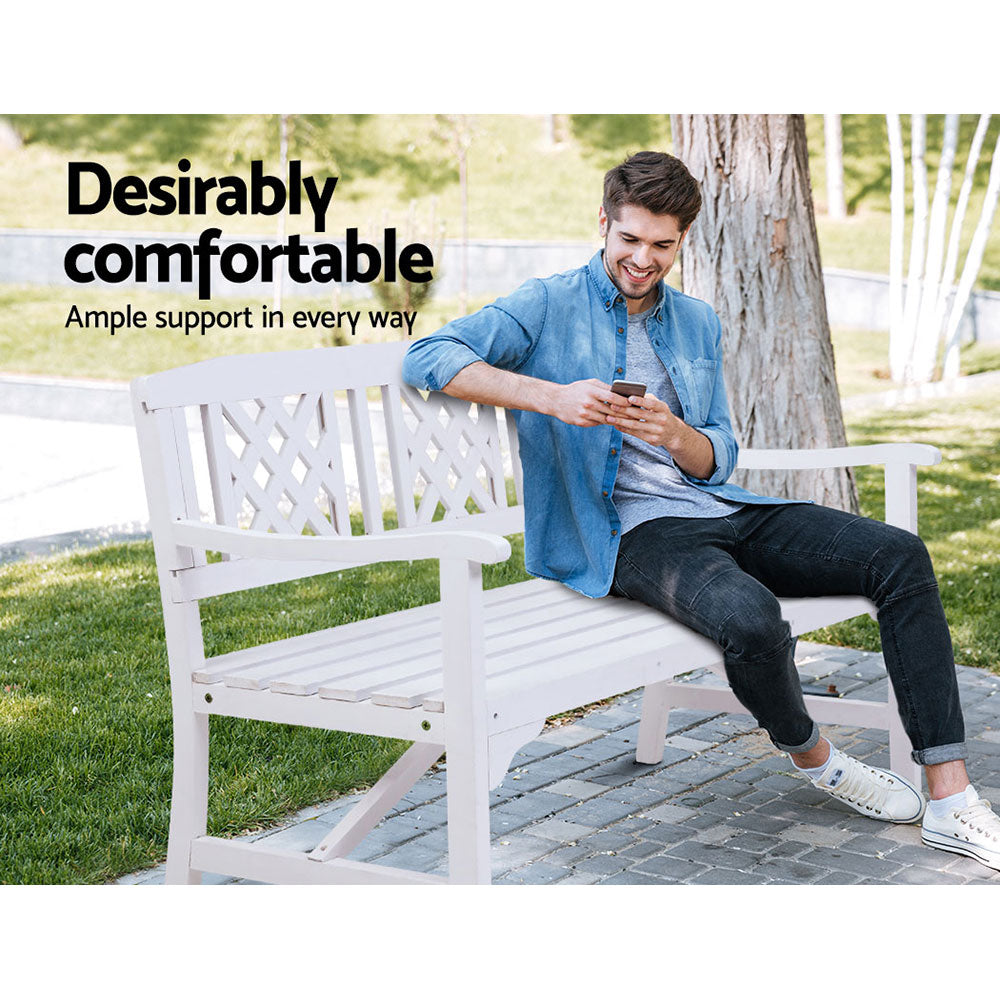 Gardeon Outdoor Garden Bench Wooden Chair 3 Seat Patio Furniture Lounge White 3