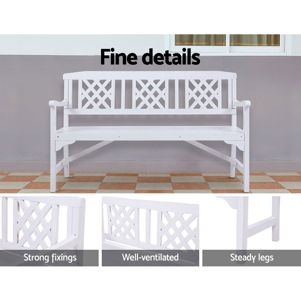 Gardeon Outdoor Garden Bench Wooden Chair 3 Seat Patio Furniture Lounge White 4
