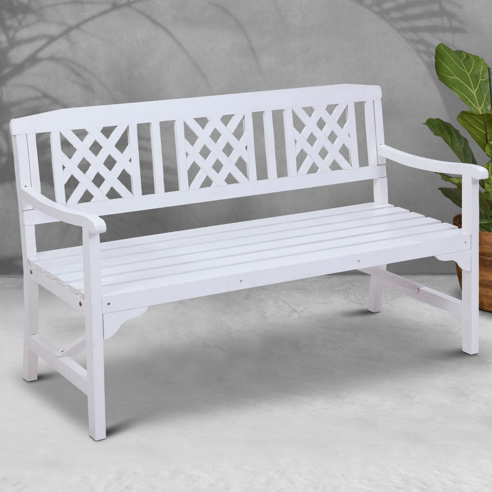 Gardeon Outdoor Garden Bench Wooden Chair 3 Seat Patio Furniture Lounge White 7