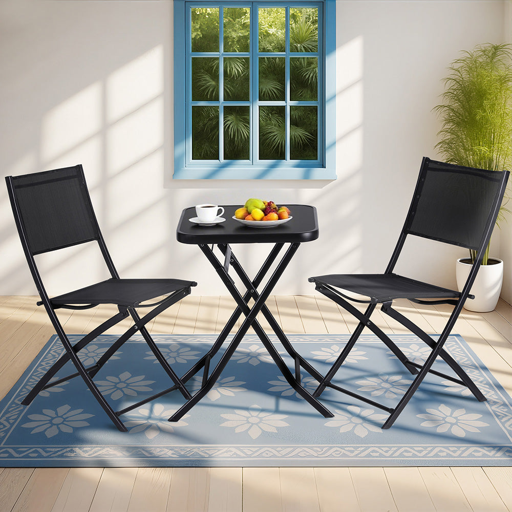 Gardeon Outdoor Bistro Set Folding Table and Chairs Patio Furniture Garden Steel Black 6