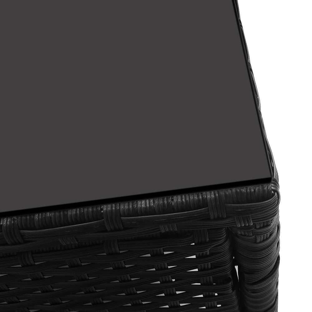 Gardeon 3PC Outdoor Bistro Set Patio Furniture Wicker Chairs Table Cushion All Black 7