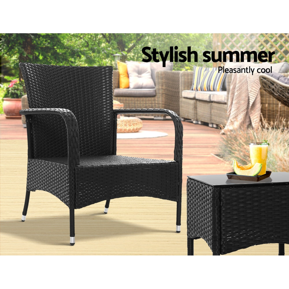 Gardeon 3PC Outdoor Bistro Set Patio Furniture Wicker Setting Chairs Table Luca 5