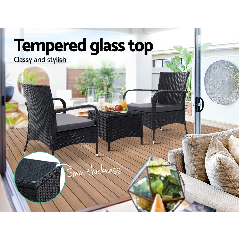 Gardeon 3PC Outdoor Bistro Set Patio Furniture Wicker Setting Chairs Table Luca 6