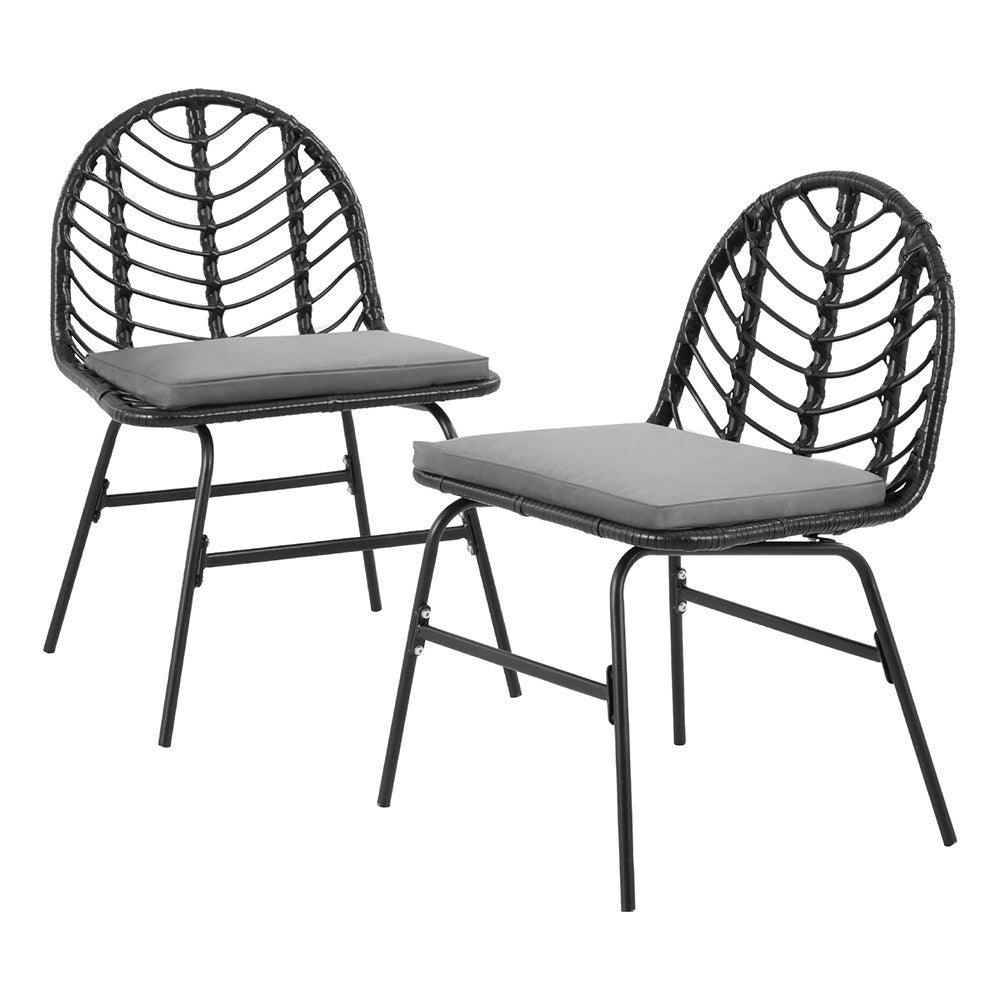 Gardeon 2x Outdoor Chairs Dining Chair Lounge Wicker Patio Furniture Black 7