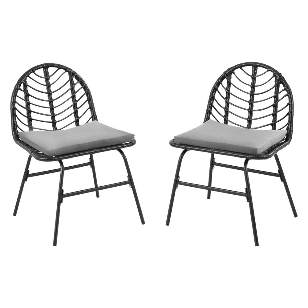 Gardeon 2x Outdoor Chairs Dining Chair Lounge Wicker Patio Furniture Black 3
