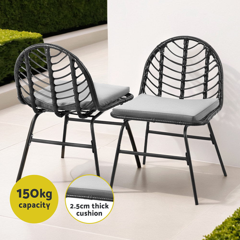 Gardeon 2x Outdoor Chairs Dining Chair Lounge Wicker Patio Furniture Black 6