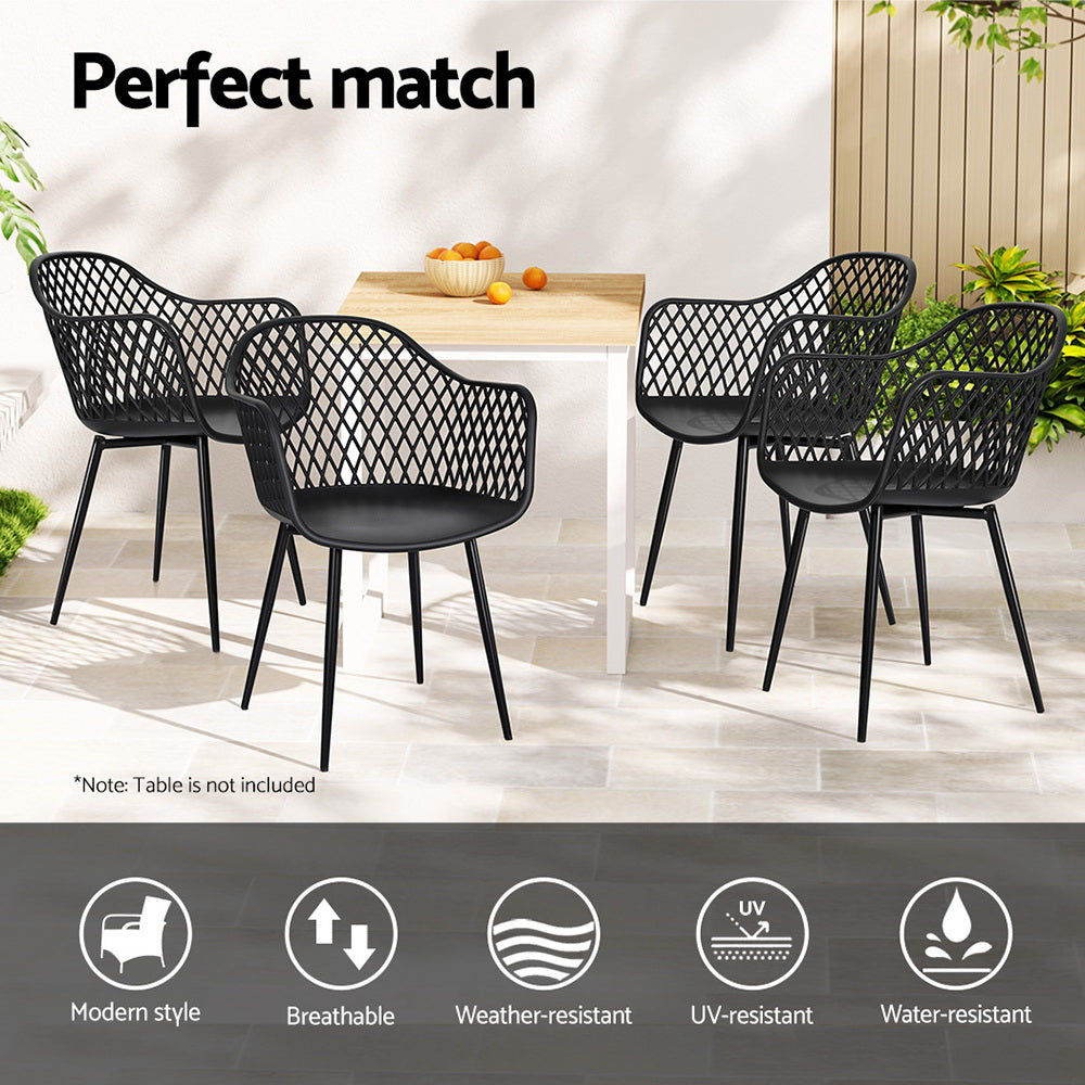 Gardeon 4PC Outdoor Dining Chairs PP Lounge Chair Patio Furniture Garden Black 4