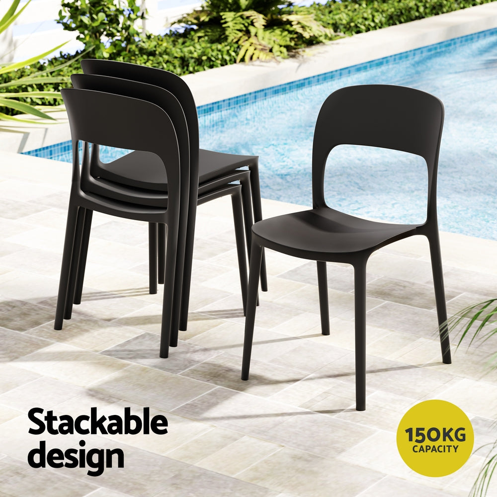 Gardeon 4PC Outdoor Dining Chairs Stackable PP Patio Chair Garden Furniture Black 5