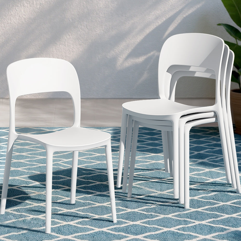 Gardeon 4PC Outdoor Dining Chairs Stackable PP Patio Chair Garden Furniture White 7