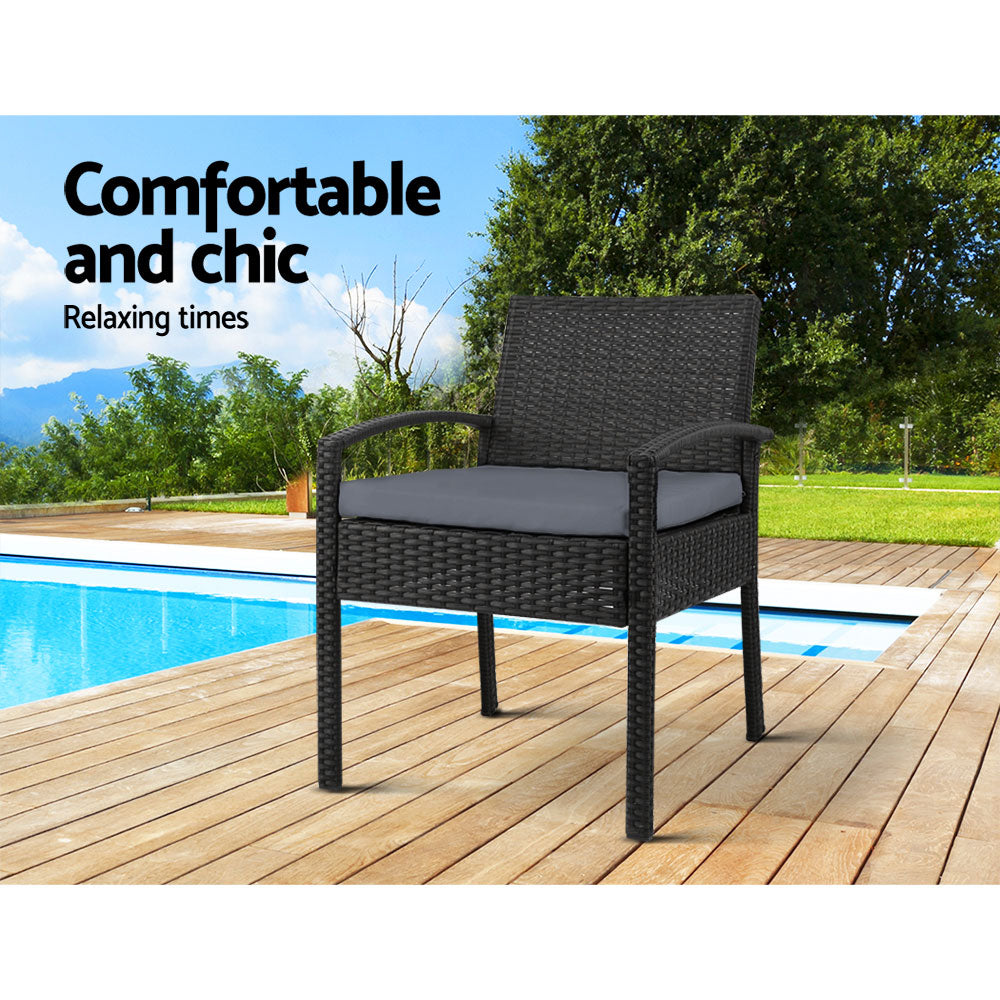 Gardeon 2PC Outdoor Dining Chairs Patio Furniture Rattan Lounge Chair Cushion Felix 7