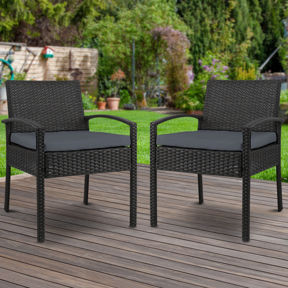 Gardeon 2PC Outdoor Dining Chairs Patio Furniture Rattan Lounge Chair Cushion Felix 8