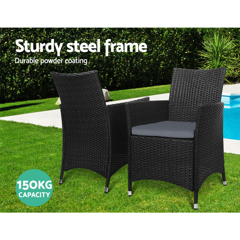 Gardeon 3PC Bistro Set Outdoor Furniture Rattan Table Chairs Cushion Patio Garden Idris 11