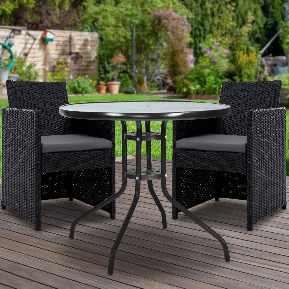 Gardeon 3PC Bistro Set Outdoor Furniture Rattan Table Chairs Cushion Patio Garden Hugo 8