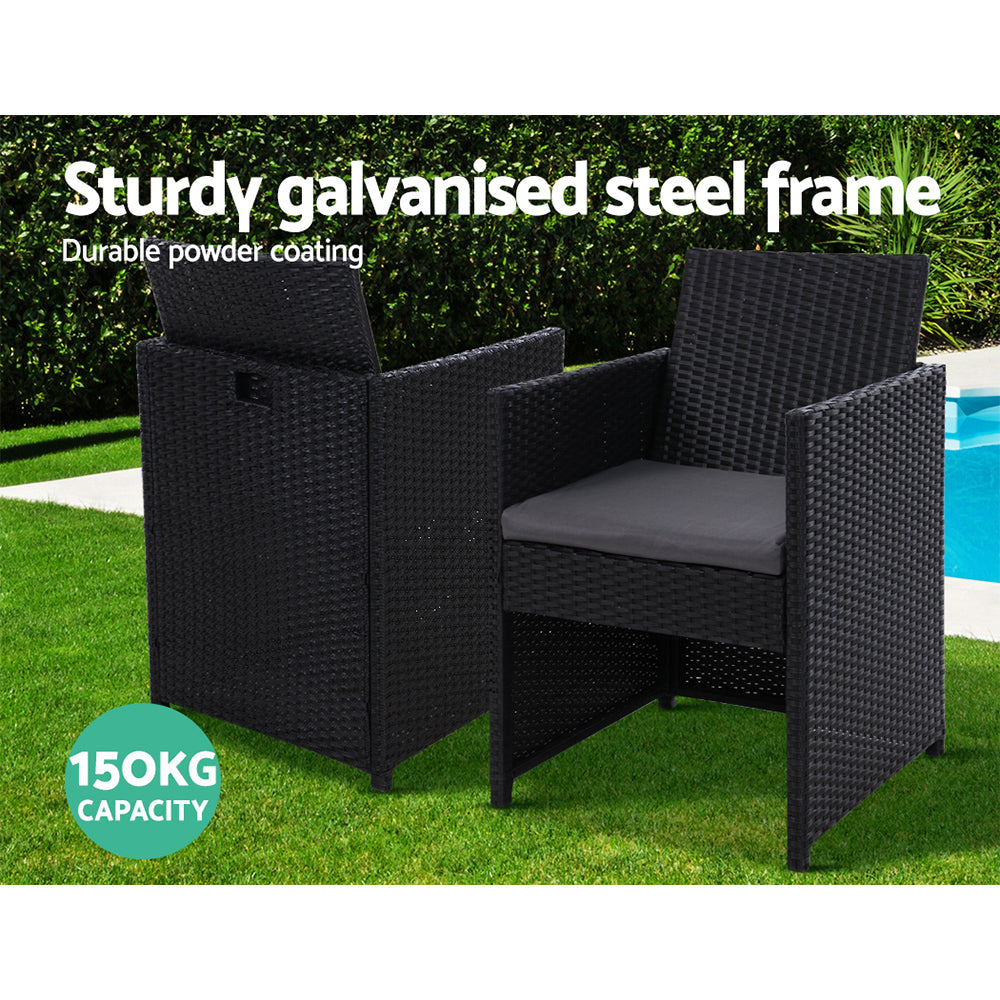 Gardeon 3PC Bistro Set Outdoor Furniture Rattan Table Chairs Cushion Patio Garden Hugo 13