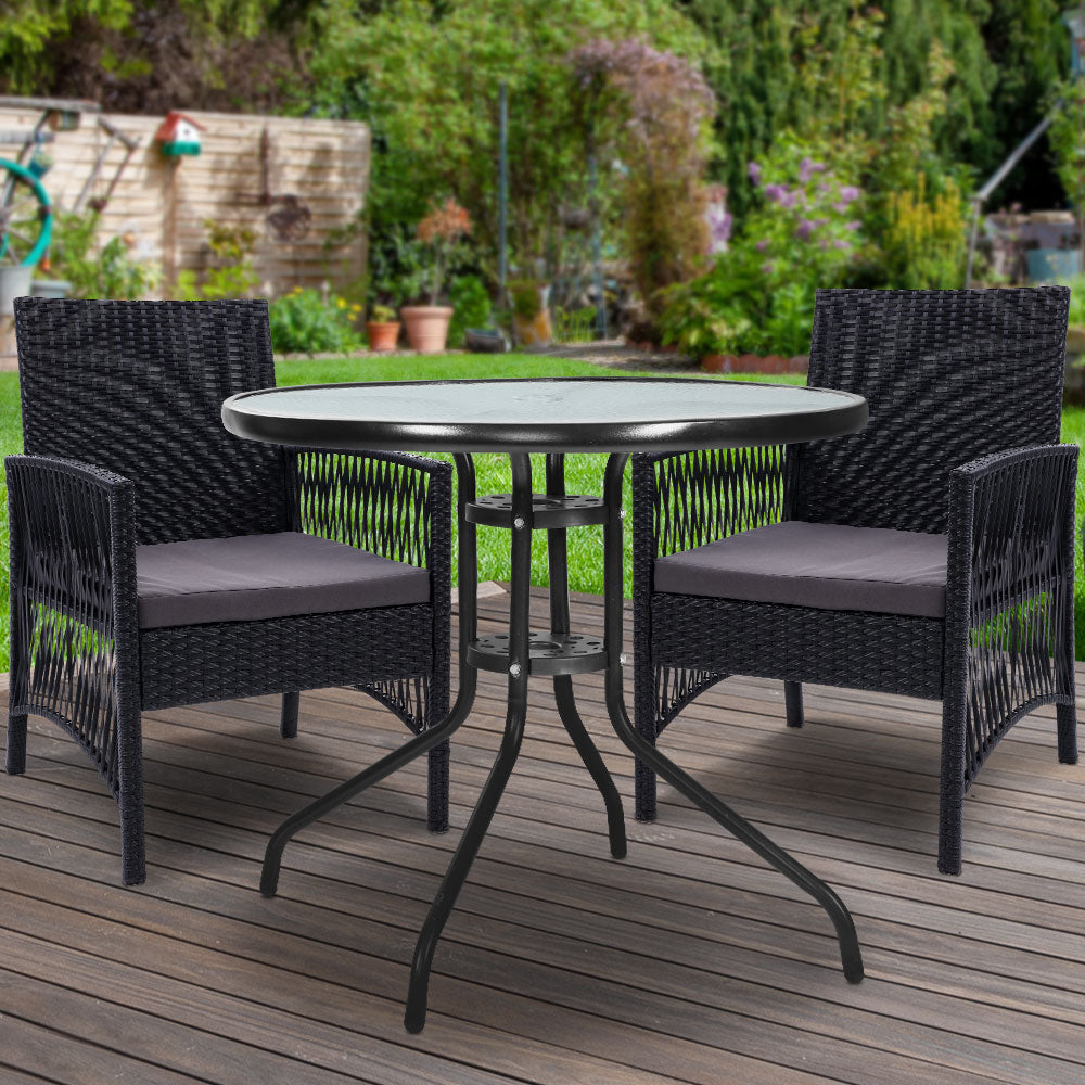 Gardeon 3PC Bistro Set Outdoor Furniture Rattan Table Chairs Cushion Patio Garden Lyra 8