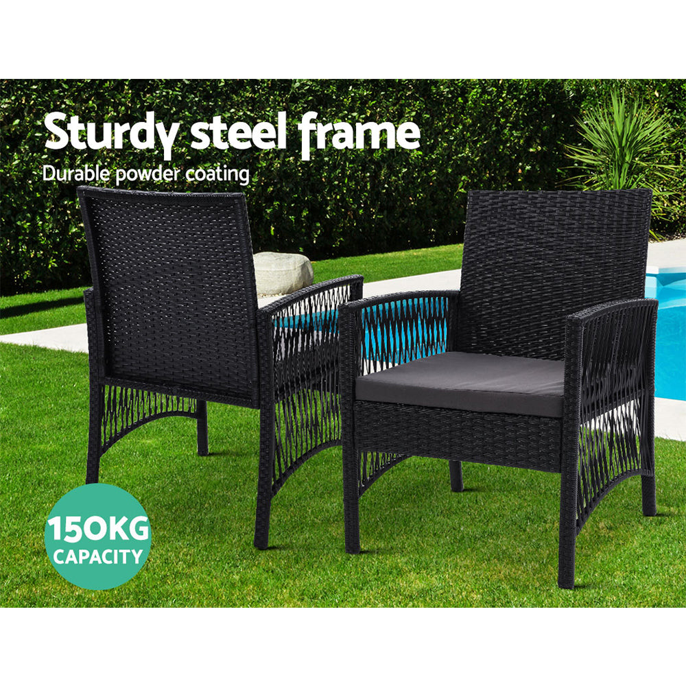Gardeon 3PC Bistro Set Outdoor Furniture Rattan Table Chairs Cushion Patio Garden Lyra 12