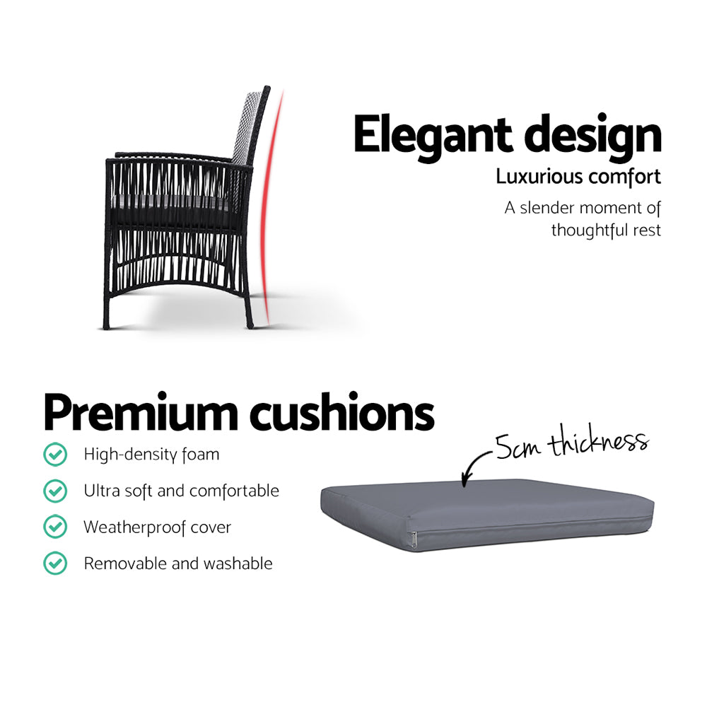 Gardeon 3PC Bistro Set Outdoor Furniture Rattan Table Chairs Cushion Patio Garden Lyra 13