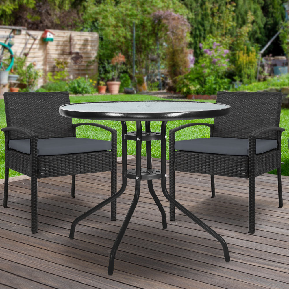 Gardeon 3PC Bistro Set Outdoor Furniture Rattan Table Chairs Cushion Patio Garden Felix 8