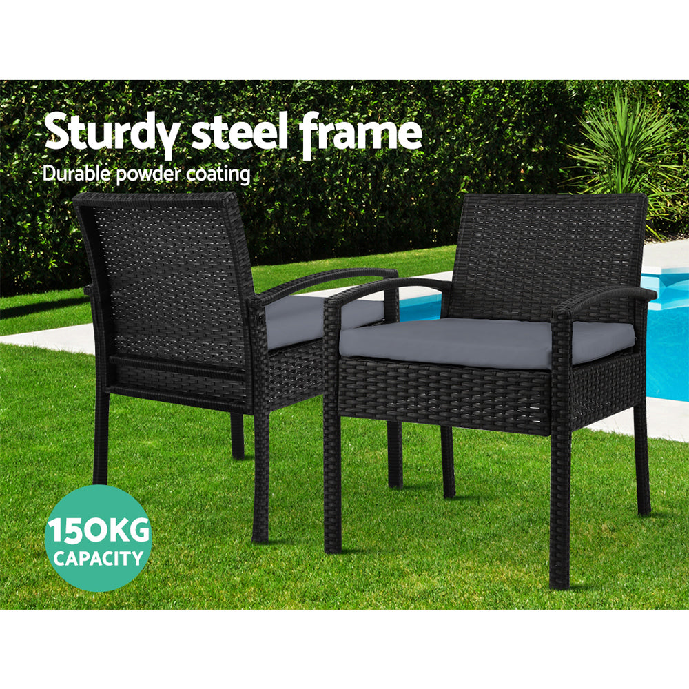Gardeon 3PC Bistro Set Outdoor Furniture Rattan Table Chairs Cushion Patio Garden Felix 12