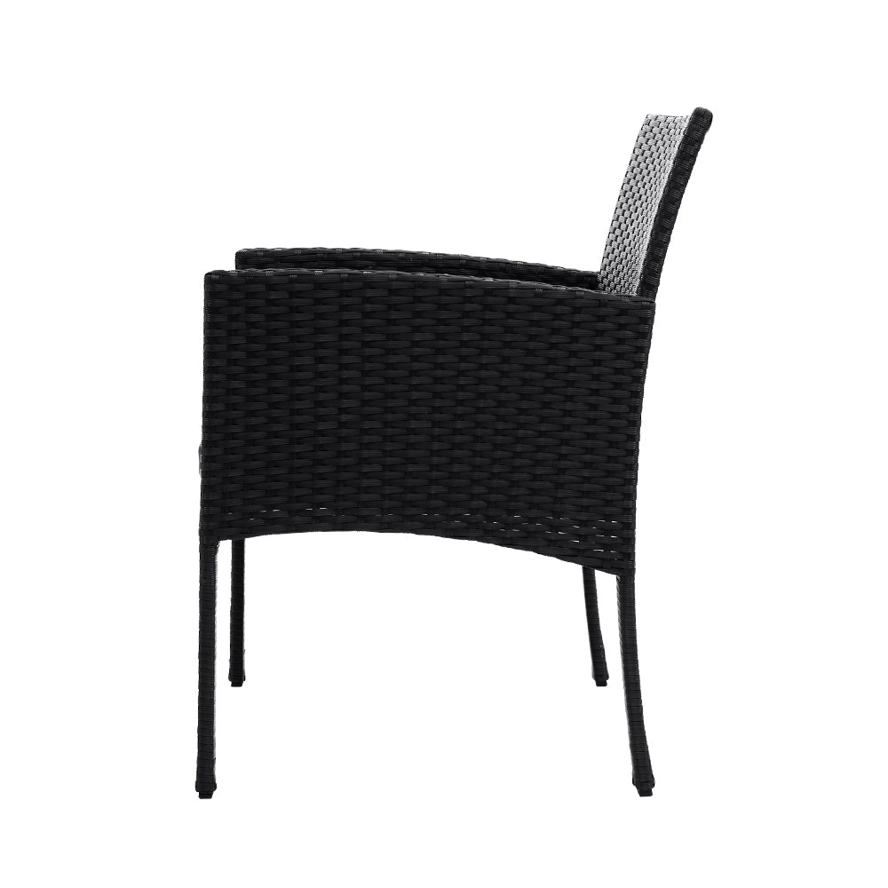 Gardeon 3PC Bistro Set Outdoor Furniture Rattan Table Chairs Cushion Patio Garden Ezra 4