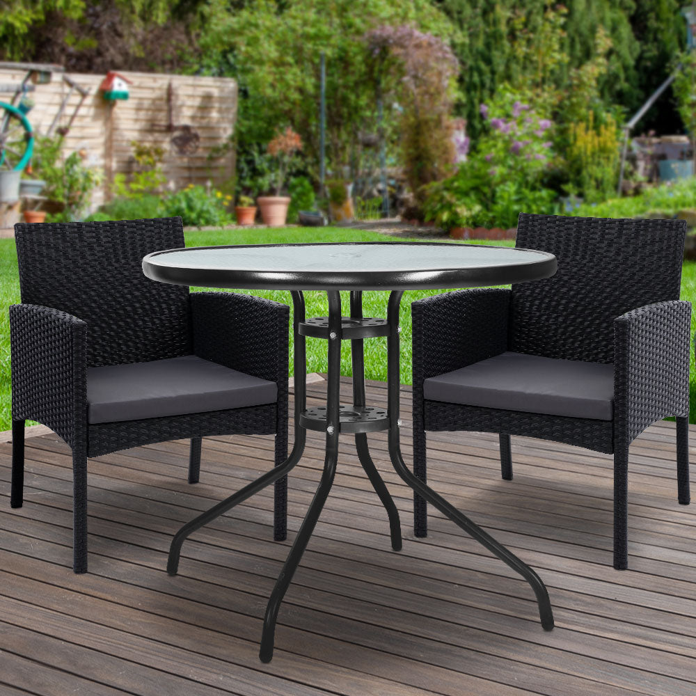 Gardeon 3PC Bistro Set Outdoor Furniture Rattan Table Chairs Cushion Patio Garden Ezra 8
