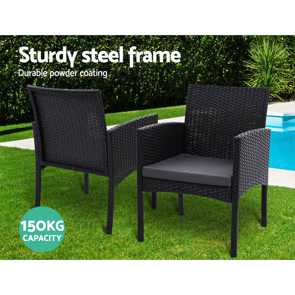Gardeon 3PC Bistro Set Outdoor Furniture Rattan Table Chairs Cushion Patio Garden Ezra 12