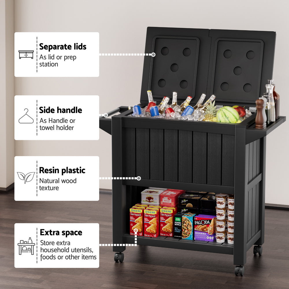 Gardeon Outdoor Storage Cabinet Box 80L Ice Bucket Cooler Rolling Serving Cart Kitchen Trolley 8