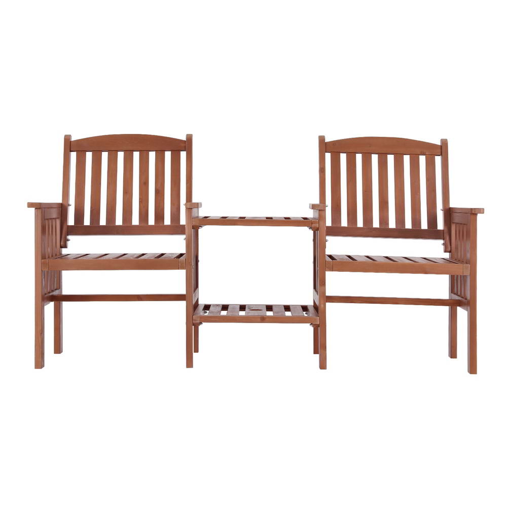 Gardeon Outdoor Garden Bench Loveseat Wooden Table Chairs Patio Furniture Brown 3